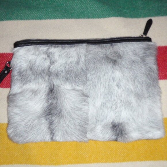 Claudia Firenze Mink Fur & Pebble Leather Clutch SatchelItaly Excellent! - Picture 1 of 4